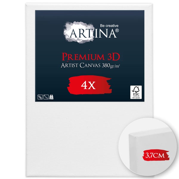 Artina Premium 3D Künstlerleinwand, 380 Gramm pro Quadratmeter, Viererpack