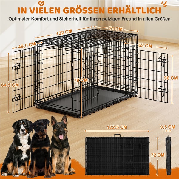 Hundebox aus Metall in verschiedenen Größen mit drei Hunden