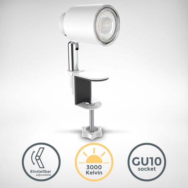 Klemmlampe - 5W, 400lm, LED, mit Stecker, dimmbar, warmweiß, weiß