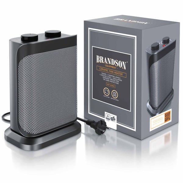 Brandson Keramikheizlüfter 1500W, Keramik Heizlüfter 2 Leistungsstufen, Überhitzungsschutz, Automatische Abschaltung, Umkippschutz, 40° Oszillation