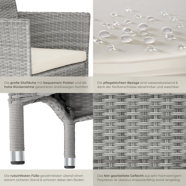 2er Set Rattanstuhl tectake Nantes 59 x 57 x 85 cm widerstandsfähig hellgrau/creme