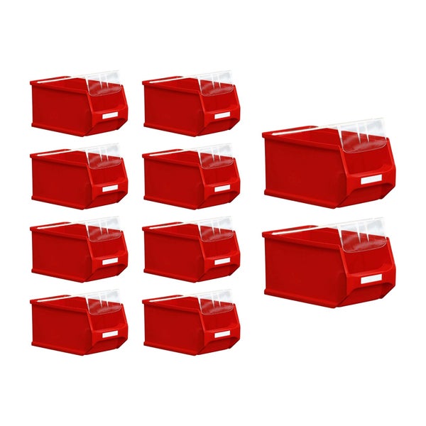 PROREGAL SparSet 10 x Rote Sichtlagerbox 3.0 Mit Abdeckung HxBxT 12,5 x 14,5 x 23,5 cm 2,8 Liter Sichtlagerbehälter Sichtlagerkasten
