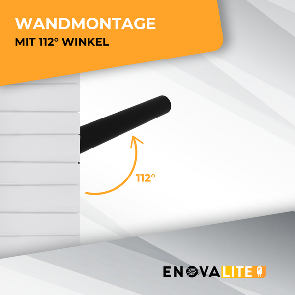 Abbildung einer Wandmontage mit einem 112 Grad Winkel.