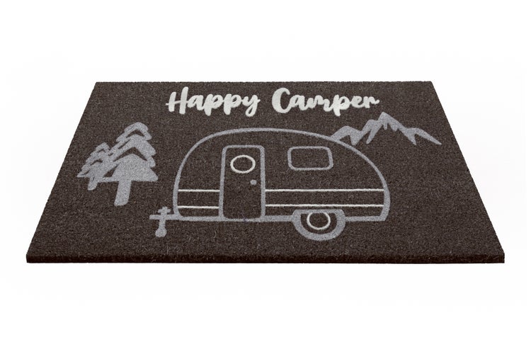 Fußmatte aus Kokosfaser Anthrazit Grau Happy Camper WECONhome 60x90 cm