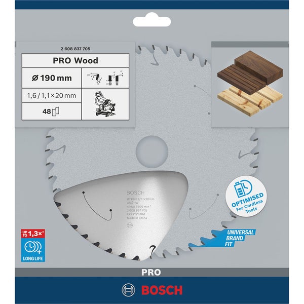 Bosch PRO Wood cordless Blatt für Kreissägen 190 x 1,6 x 20 mm - 2608837705