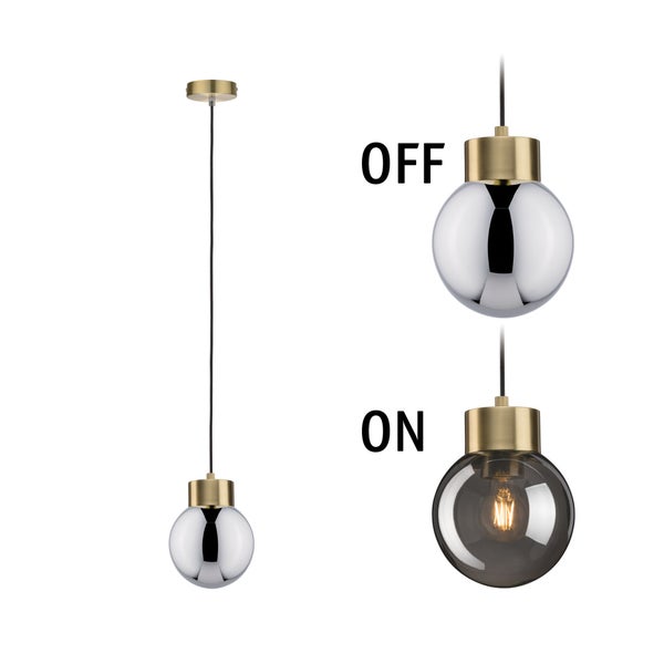 Neordic Pendelleuchte Linja E27 max. 20W Rauchglas, Messing gebürstet dimmbar Spiegel, Glas, Metall