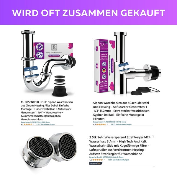 M. Rosenfeld Home Waschbecken Siphons aus Chrom und Edelstahl sowie Wasserspar-Strahlregler für Wasserhähne