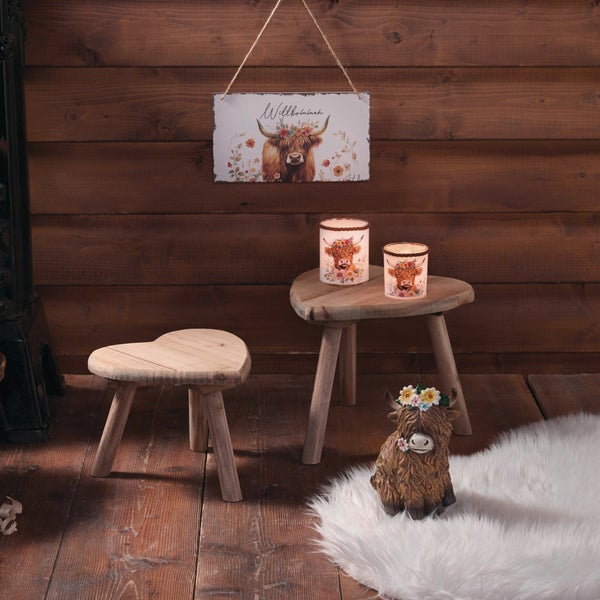 FRANK FLECHTWAREN|Hocker Herz, 2er Set, Ø 26 x 20 cm, Ø 31 x 25 cm, HOLZ