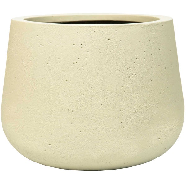 Runder Pflanztopf in Beige mit strukturierter Oberfläche.