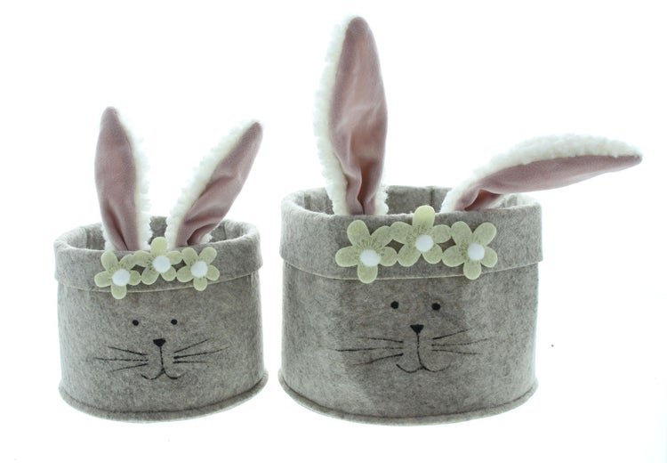 FRANK FLECHTWAREN | Osternest Häschen, 2er Set, FILZ AUS PET, 15,5 x 15,5 x 21,5 cm, 19 x 19 x 27,5 cm