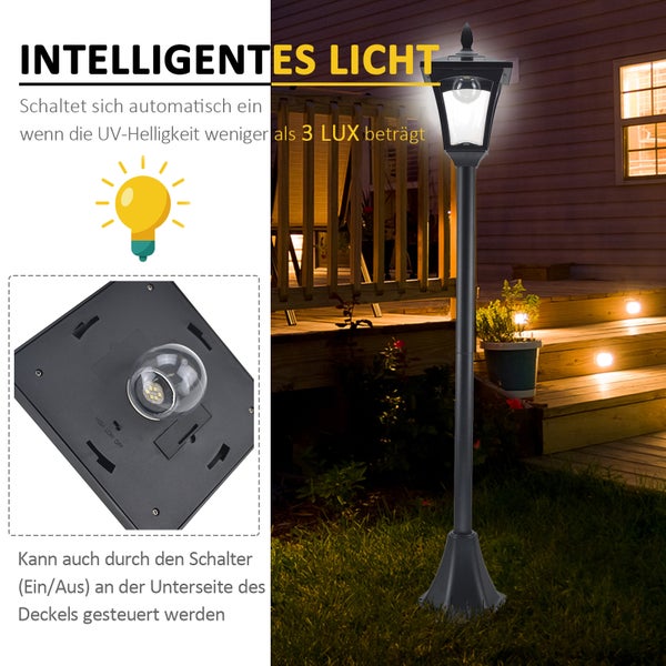 Outsunny Solar Gartenlaterne, Wegleuchte mit LED 40 Lumen, 18 x 18 x 160cm, Edelstahl, Kunststoff, Schwarz