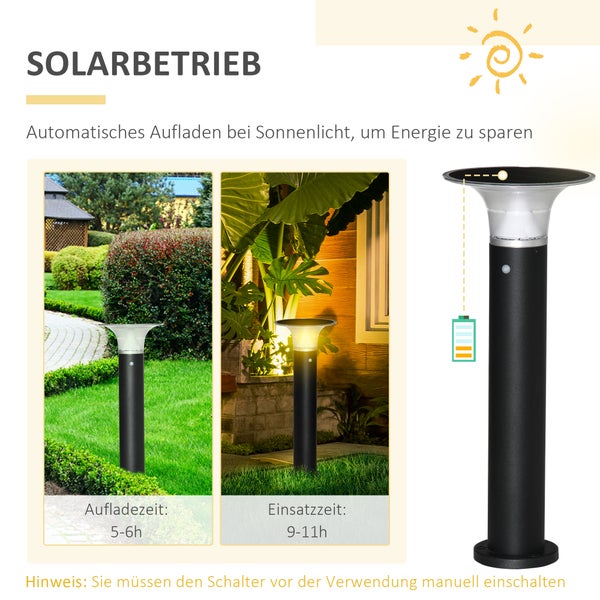 Outsunny Solarlampen für Außen, Gartenleuchte mit Solarpaneel, 2 Lichtmodi, Ø23,5 x 60 cm, Aluminium , Schwarz