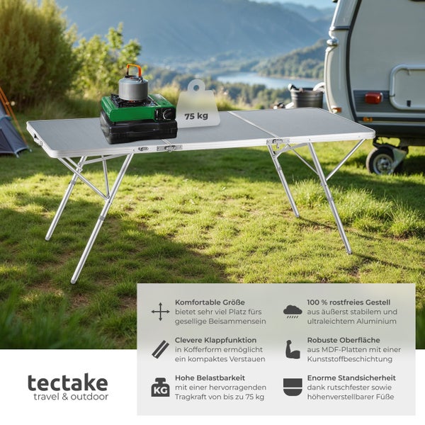 Campingtisch tectake Jumbo 180 x 70 x 70,5 cm klappbar silber