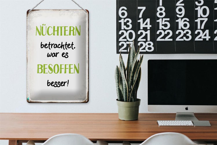 Blechschild Spruch 20x30cm nüchtern war besoffen besser
