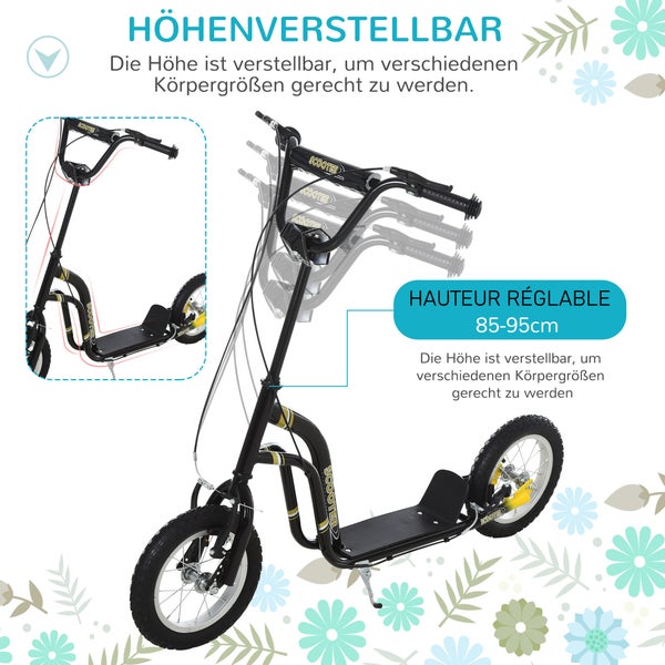 HOMCOM Kinderroller, 120L x 58B x 85-95H cm, Stahl, Aluminium, Gummi, Schwarz