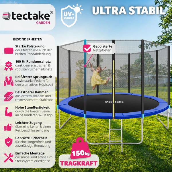 Trampolin tectake Garfunky Ø 396 cm,  GS zertifiziert inklusive Einstiegsleiter