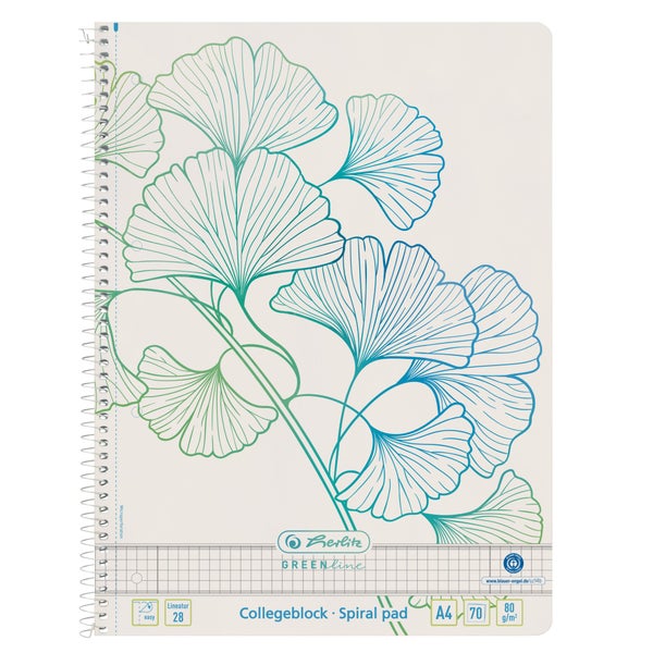 Herlitz Spiralblock A4 70 Blatt Lineatur 28 GREENline Ginkgo