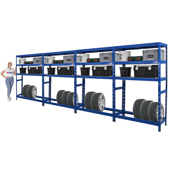 PROREGAL Mega Deal 4x Reifenregal Tiger HxBxT 180 x 120 x 40 cm bis zu 6 Reifen auf 1 Ebene mit 3 Fachboden Blau