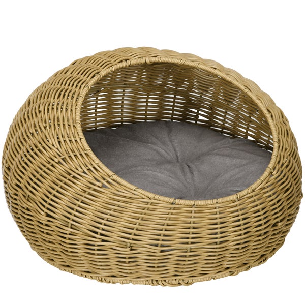 PawHut Rattan Katzenkorb, Ø50 x 31H cm, PE-Rattan, Polyester, Braun