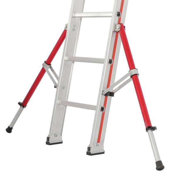 Detailansicht einer Aluminiumleiter mit roter Verstrebung