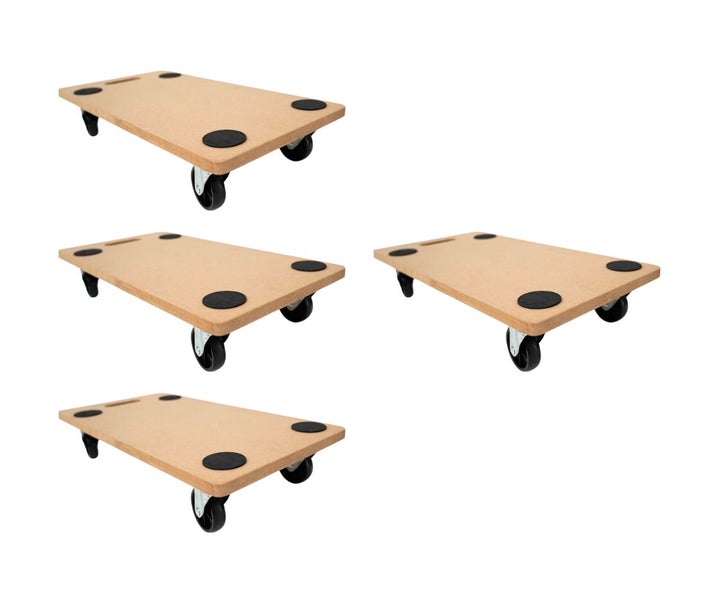 PROREGAL Mega Deal 4x Profi Transportroller mit 4 Rollen HxBxT 11,5 x 30 x 60 cm Traglast 200 kg MDF Holzplatte Braun