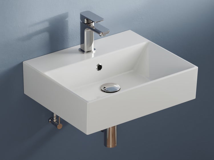 Aqua Bagno Loft KS.50 Waschtisch 50x42 cm – Keramik, Weiß Hochglanz, mit Hahnloch & Überlauf, wandhängend oder als Aufsatzwaschbecken