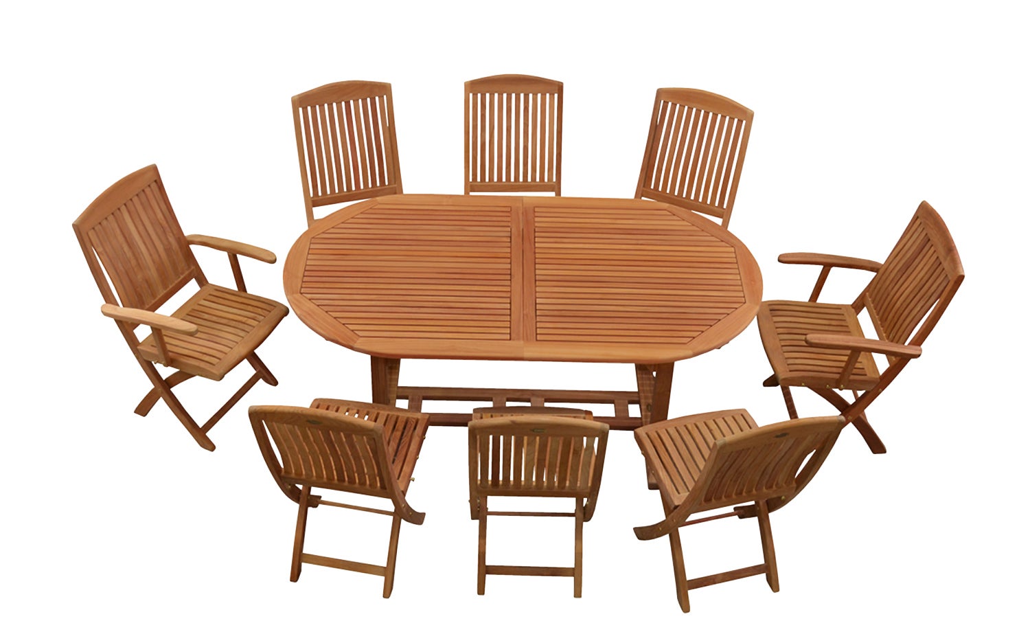 Teak Sitzgruppe 8 Klappstühle und 1 Tisch ausziehbar 180 x 100 cm premium Set