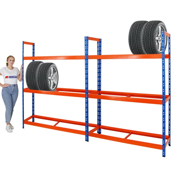 PROREGAL Mega Deal 2x Reifenregal Tiger XL HxBxT 200 x 150 x 45 cm Bis Zu 36 Reifen Blau-Orange