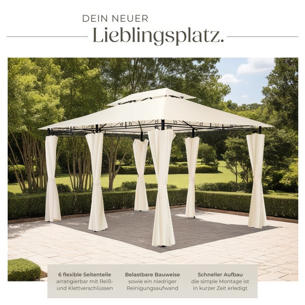 Gartenpavillon tectake Emine inklusive Spannseilen und Heringen 4 x 3 m creme