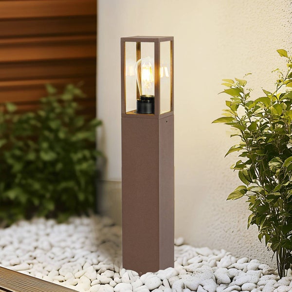 Lindby Außenleuchte Robigus (spritzwassergeschützt (Landhaus, Vintage Rustikal) in Braun aus Aluminium (1 flammig E27) - Wegeleuchte Pollerleuchte Wegelampe Sockelleuchte