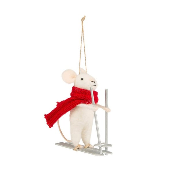 Maus auf Skiern Filz Weihnachtshänger - Sass & Belle