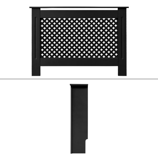 ECD Germany Heizkörperverkleidung mit Wabenmuster 112x19x82 cm Schwarz MDF lackiert für Schlafzimmer Wohnzimmer Heizungsverkleidung Heizkörperabdeckung Heizungsabdeckung Heizung Heizkörper Abdeckung