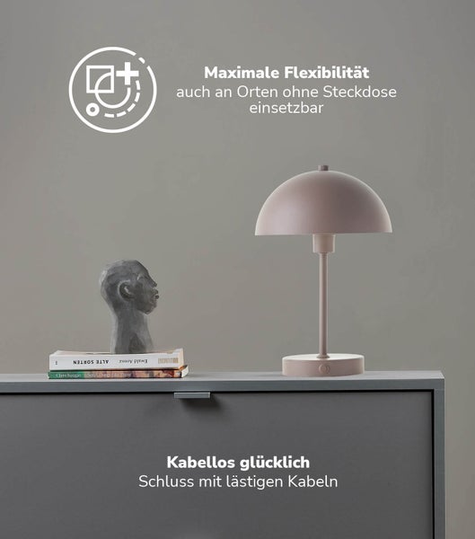 mokebo LED Tischlampe kabellos, Akku Tischleuchte dimmbar und aufladbar 'Der Leuchtturm' in Taupe
