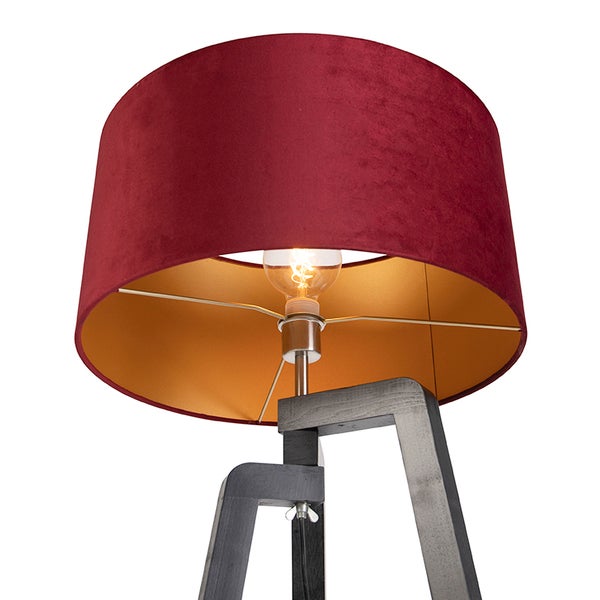 Stehlampe mit Lampenschirm und Holzfuß