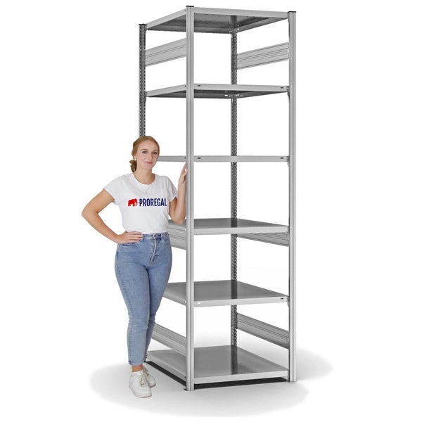 PROREGAL Fachbodenregal Stecksystem T-Profil Medium-Duty Grundregal HxBxT 250 x 75 x 80 cm 6 Ebenen Fachlast 230 kg Beidseitig Nutzbar Verzinkt