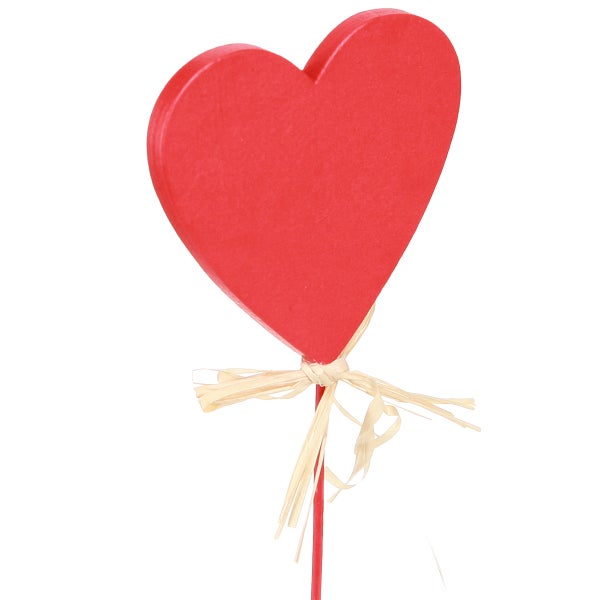 Dekoratives Herz aus Holz mit Schleife am Stab