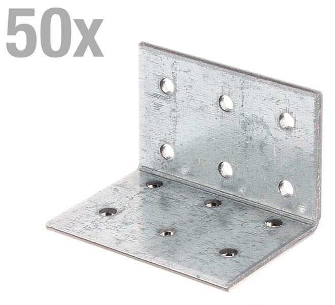 Set mit 50 Stück Schwerlast Winkelverbinder aus verzinktem Stahl für Holzverbindungen