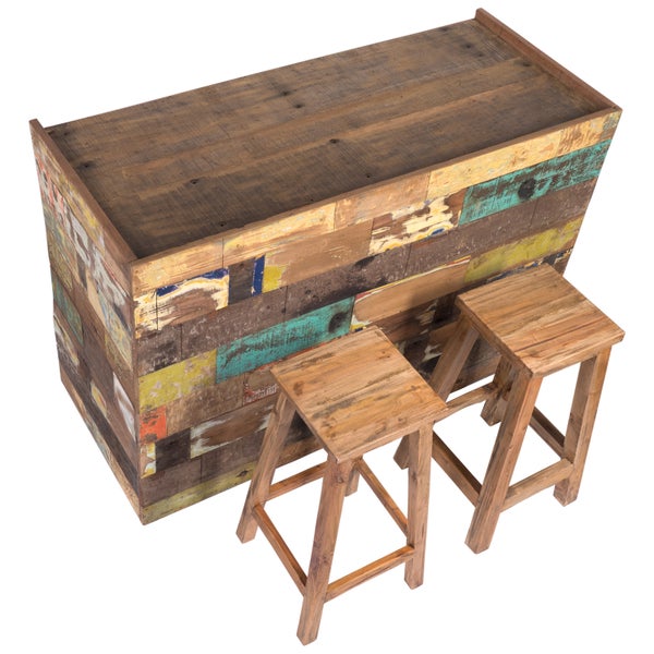 Barschrank Club 138 Recycling Massivholz, mit 9 Fächern, Unikat bunt