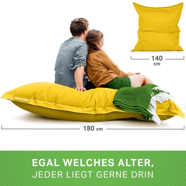 Green Bean Sitzsack XXL 140x180cm 380 Liter Kinder & Erwachsene Bean Bag EPS Perlen Füllung Riesensitzsack Groß Draußen Outdoor Liegekissen Waschbar Wetterfest Lounge Sitzkissen Bodenkissen Gelb