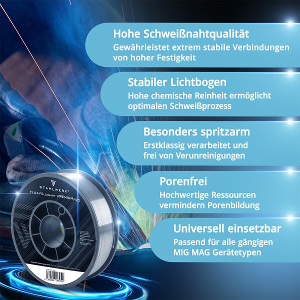 STAHLWERK Fülldraht FLUX E71T-GS 0,8mm 5 kg Drahtrolle D200 Schweißdraht MIG MAG