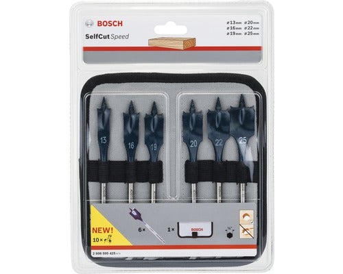 6tlg Flachfräsbohrer-Set Self Cut Speed, Durchmesser 13,16,19,20,22,25 mm