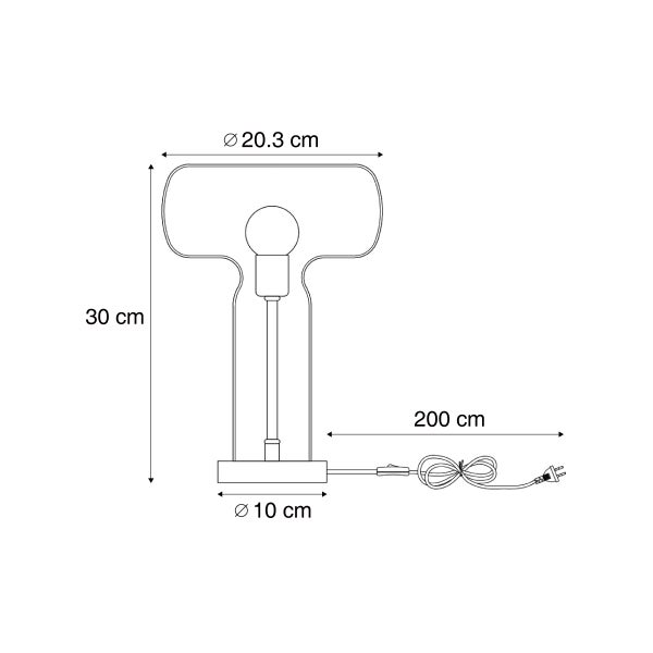 Technische Zeichnung einer Tischleuchte mit Maßangaben von 30 Zentimeter Höhe und 20,3 Zentimeter Breite.
