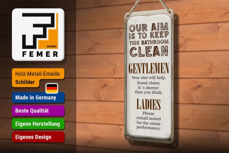 Blechschild Spruch Keep this bathroom clean 10x27cm Dekoration