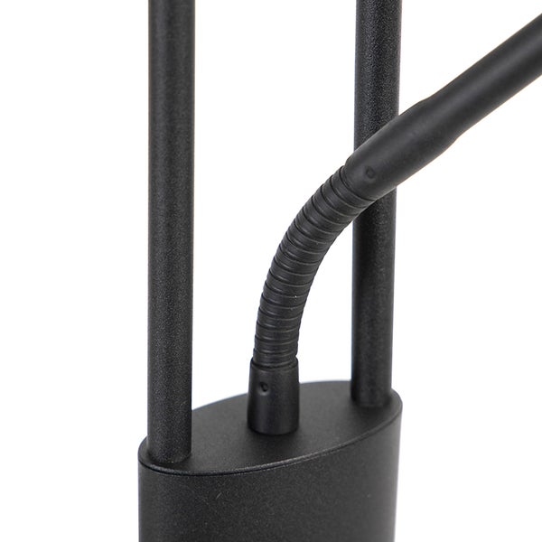 Detailansicht einer schwarzen Lampe mit flexiblem Arm