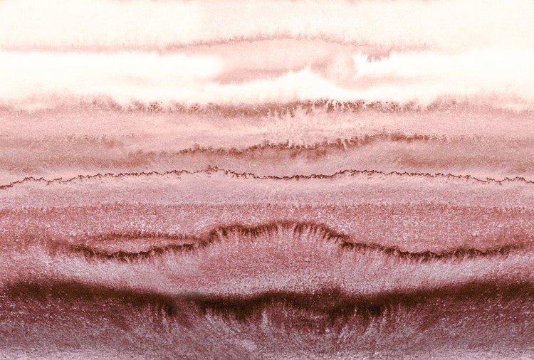 Abstraktes Aquarellbild mit horizontalen Schichten und organischer Textur, die an eine Landschaft oder Gesteinsschichten erinnert.