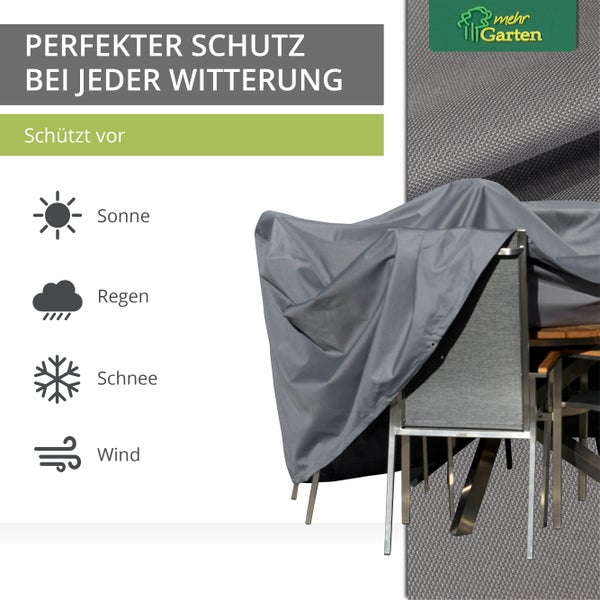 Mehr Garten - Premium Gartenmöbel-Schutzhülle rund: Ø320x94(H) cm I Abdeckung für Gartenstühle und Gartentische wasserdicht und wetterfest aus Oxford 600D Gewebe I Lichtgrau