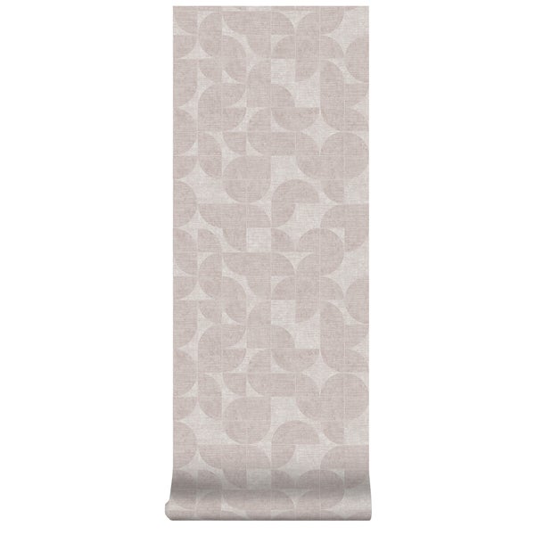 Vliestapete mit geometrischem Kreismuster und dezenter Textilstruktur in Beige.