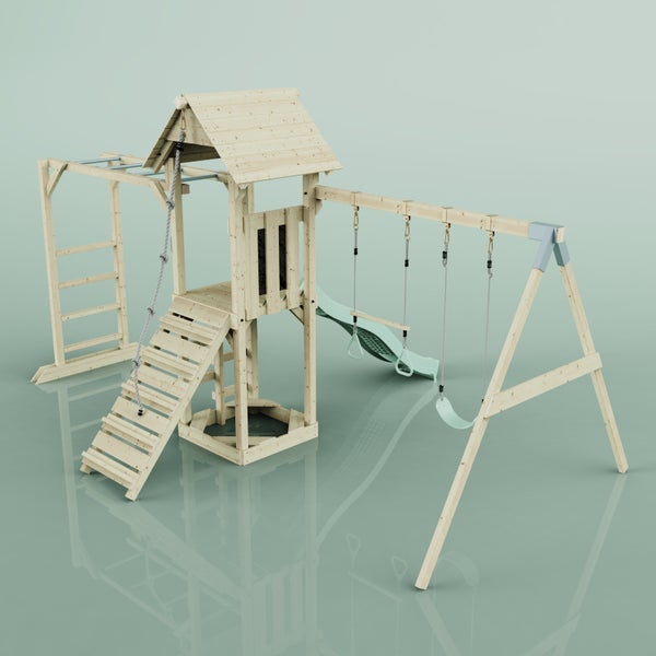 OutdoorToys Spielturm Örebro aus Holz in Grün Trapezstange