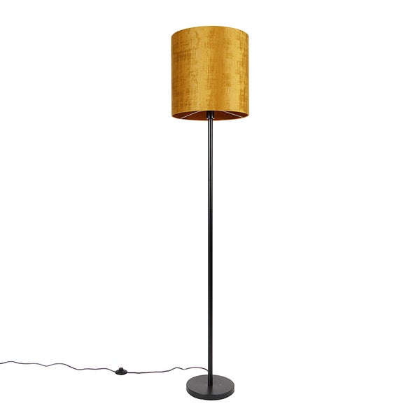 QAZQA - Klassisch I Antik Klassische Stehlampe schwarzer Schirm Gold I Messing 40 cm - Simplo I Wohnzimmer I Schlafzimmer - Textil Länglich - LED geeignet E27