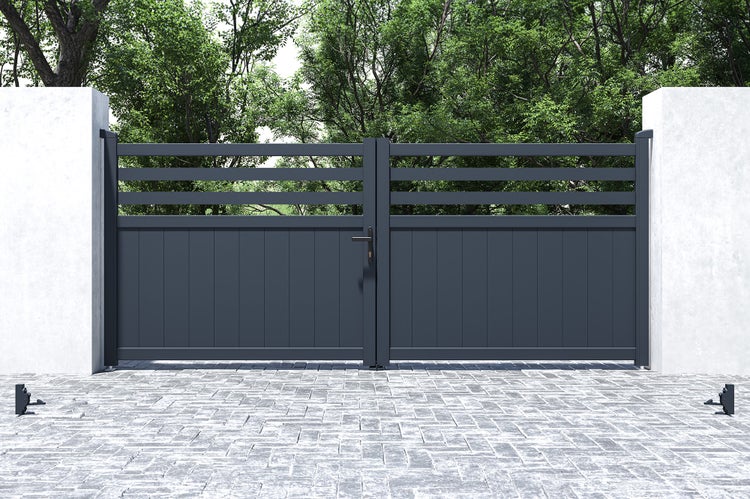 Flügeltor 3,4 m NEVIS H.140 graues Aluminium